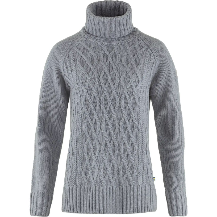 Övik Cable Knit Roller Neck W Hot New - Fjällräven Flint Grey